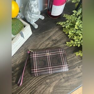 Coach Burgundy and Black Plaid Pouch